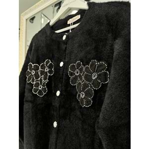 HATUN ANGORA İŞLEMELİ HIRKA (36-42 BEDEN UYUMLU) - SİYAH - STANDART