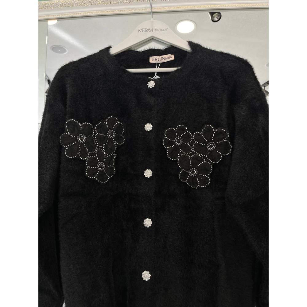 HATUN ANGORA İŞLEMELİ HIRKA (36-42 BEDEN UYUMLU) - SİYAH - STANDART