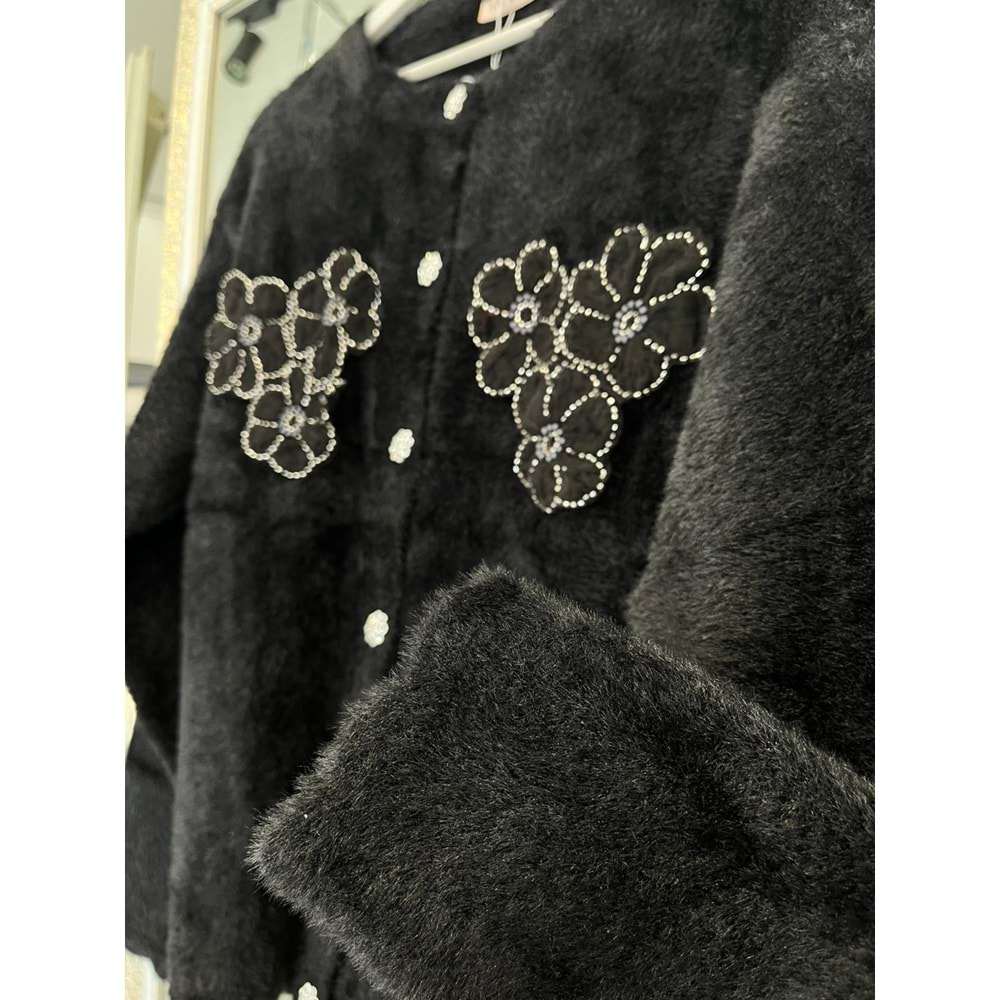 HATUN ANGORA İŞLEMELİ HIRKA (36-42 BEDEN UYUMLU) - SİYAH - STANDART