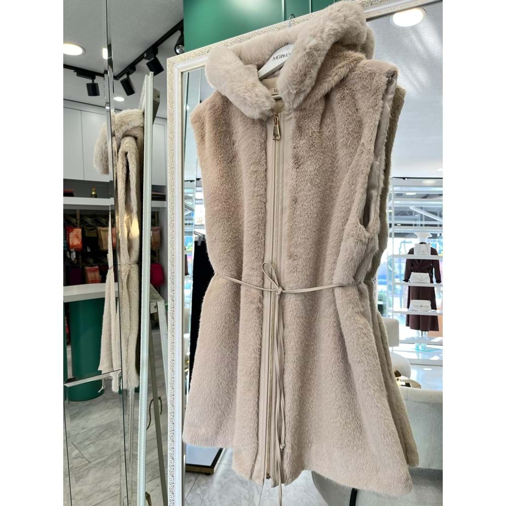 VATKATEX KAPÜŞONLU ANGORA YELEK - BEJ - 2