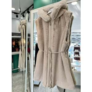 VATKATEX KAPÜŞONLU ANGORA YELEK - BEJ - 2