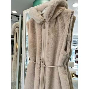 VATKATEX KAPÜŞONLU ANGORA YELEK - BEJ - 2