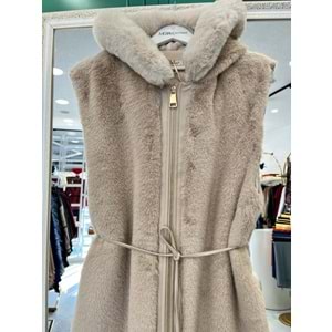 VATKATEX KAPÜŞONLU ANGORA YELEK - BEJ - 2