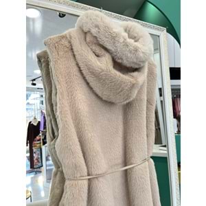 VATKATEX KAPÜŞONLU ANGORA YELEK - BEJ - 2