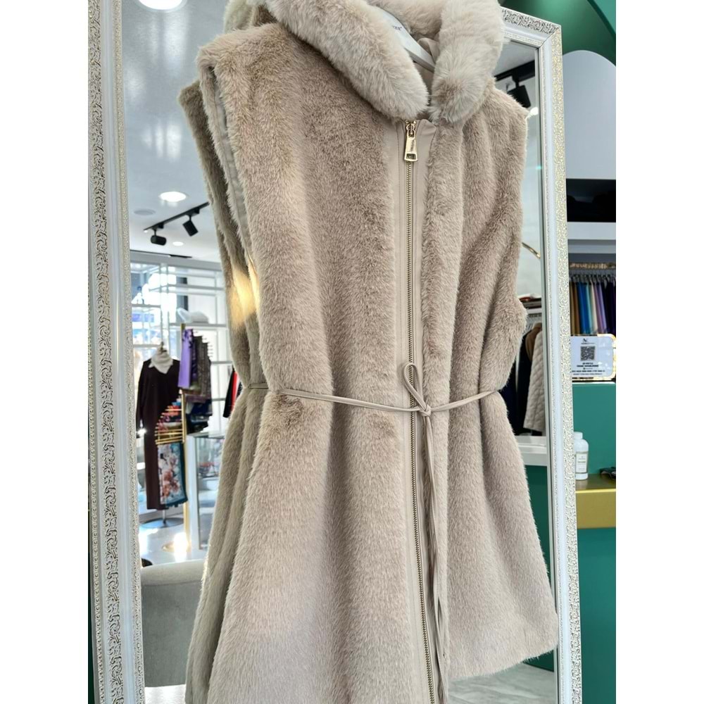 VATKATEX KAPÜŞONLU ANGORA YELEK - BEJ - 2