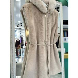 VATKATEX KAPÜŞONLU ANGORA YELEK - BEJ - 2