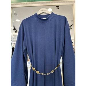 VATKATEX FİTİLLİ TRİKO ELBİSE - İNDİGO MAVİ - 42