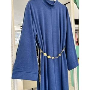 VATKATEX FİTİLLİ TRİKO ELBİSE - İNDİGO MAVİ - 44