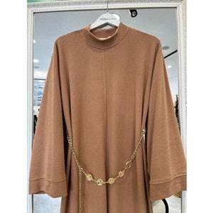 VATKATEX FİTİLLİ TRİKO ELBİSE - CAMEL - 42