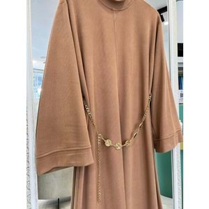 VATKATEX FİTİLLİ TRİKO ELBİSE - CAMEL - 42