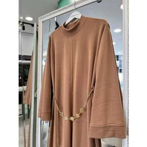 VATKATEX FİTİLLİ TRİKO ELBİSE - CAMEL - 46