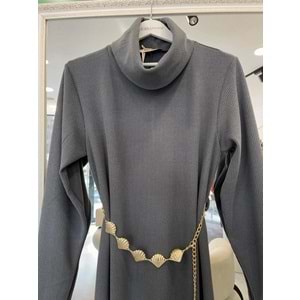 VATKATEX BOĞAZLI FİTİLLİ TRİKO ELBİSE - ANTRASİT - 36