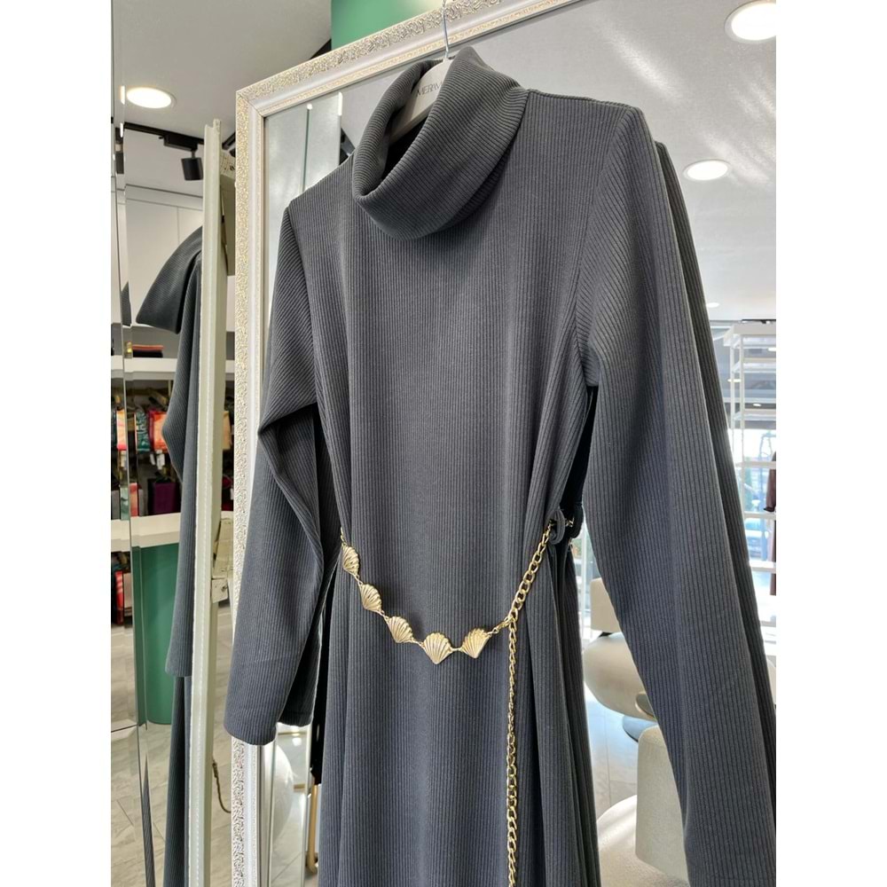 VATKATEX BOĞAZLI FİTİLLİ TRİKO ELBİSE - ANTRASİT - 38