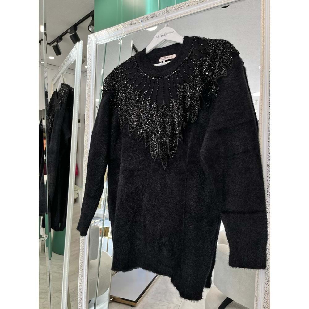 HATUN ANGORA TUNİK (38-44 BEDEN UYUMLU) - SİYAH - STANDART