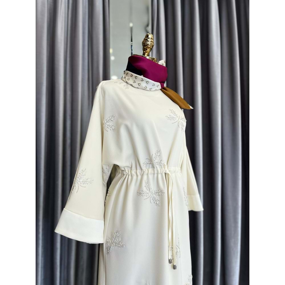 HALE PAPILLION SCUBA ELBİSE - KREM - 2