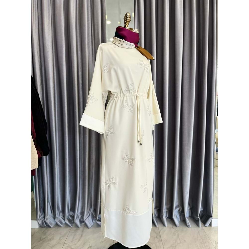 HALE PAPILLION SCUBA ELBİSE - KREM - 2