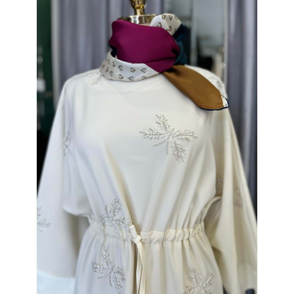 HALE PAPILLION SCUBA ELBİSE - KREM - 2