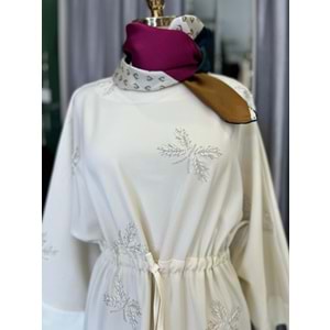 HALE PAPILLION SCUBA ELBİSE - KREM - 2