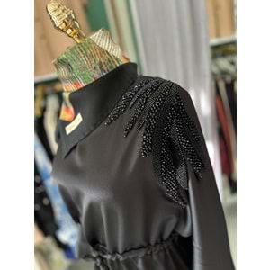 HALE VERAE SATEN ELBİSE - SİYAH - 1