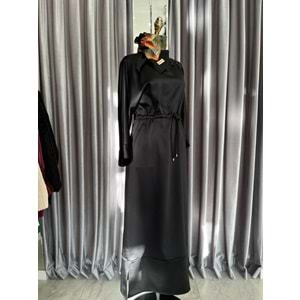 HALE VERAE SATEN ELBİSE - SİYAH - 1