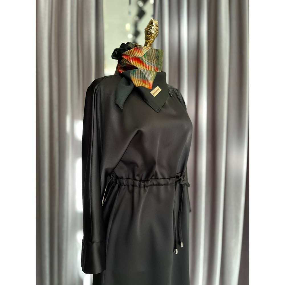 HALE VERAE SATEN ELBİSE - SİYAH - 2