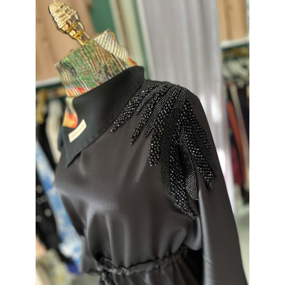 HALE VERAE SATEN ELBİSE - SİYAH - 2