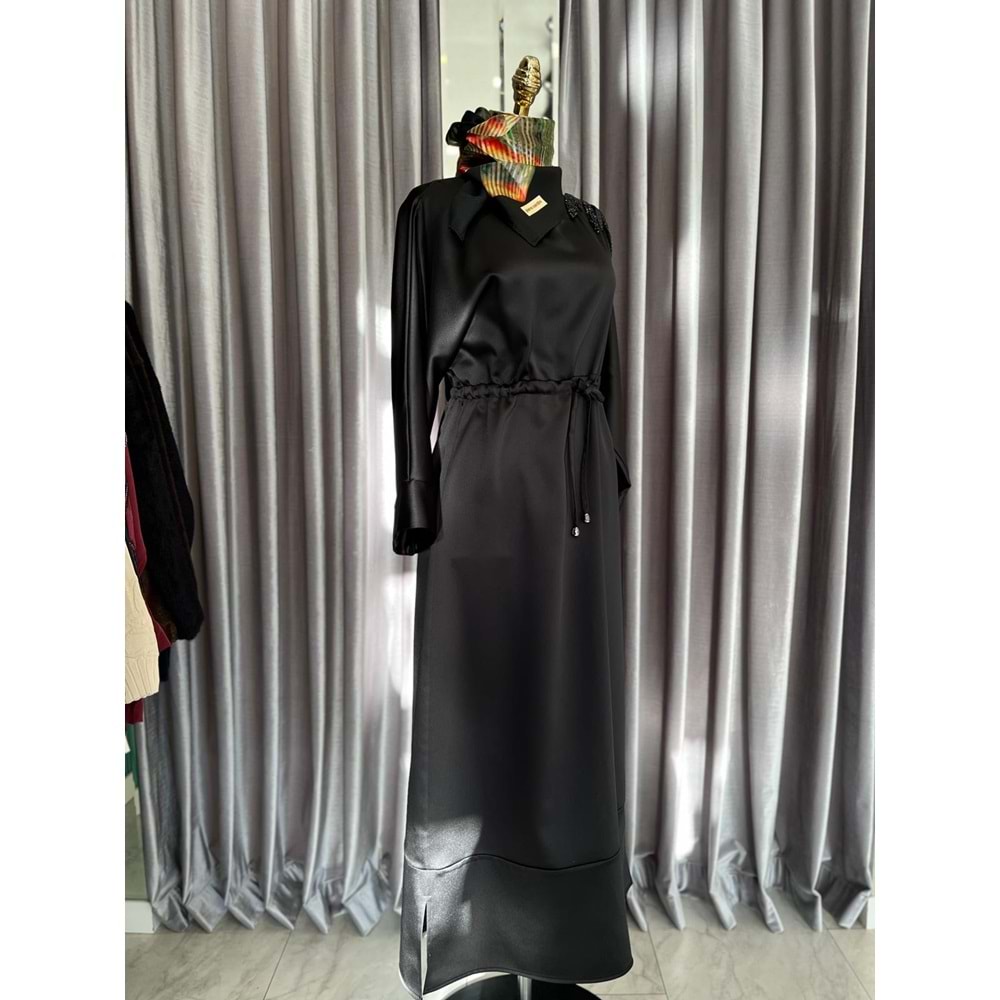 HALE VERAE SATEN ELBİSE - SİYAH - 2