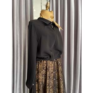 HALE ÇİÇEKLİ TÜLLÜ ETEKLİ TAKIM - SİYAH - 2