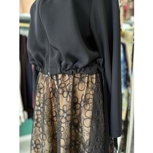 HALE ÇİÇEKLİ TÜLLÜ ETEKLİ TAKIM - SİYAH - 2