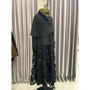 VATKATEX GÜLLÜ ETEKLİ TAKIM - SİYAH - 46