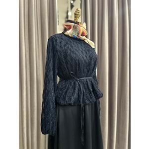 VATKATEX SİMLİ SATEN ETEKLİ TAKIM - LACİVERT - 42