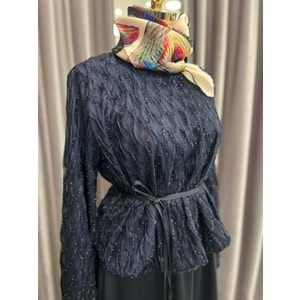 VATKATEX SİMLİ SATEN ETEKLİ TAKIM - LACİVERT - 42