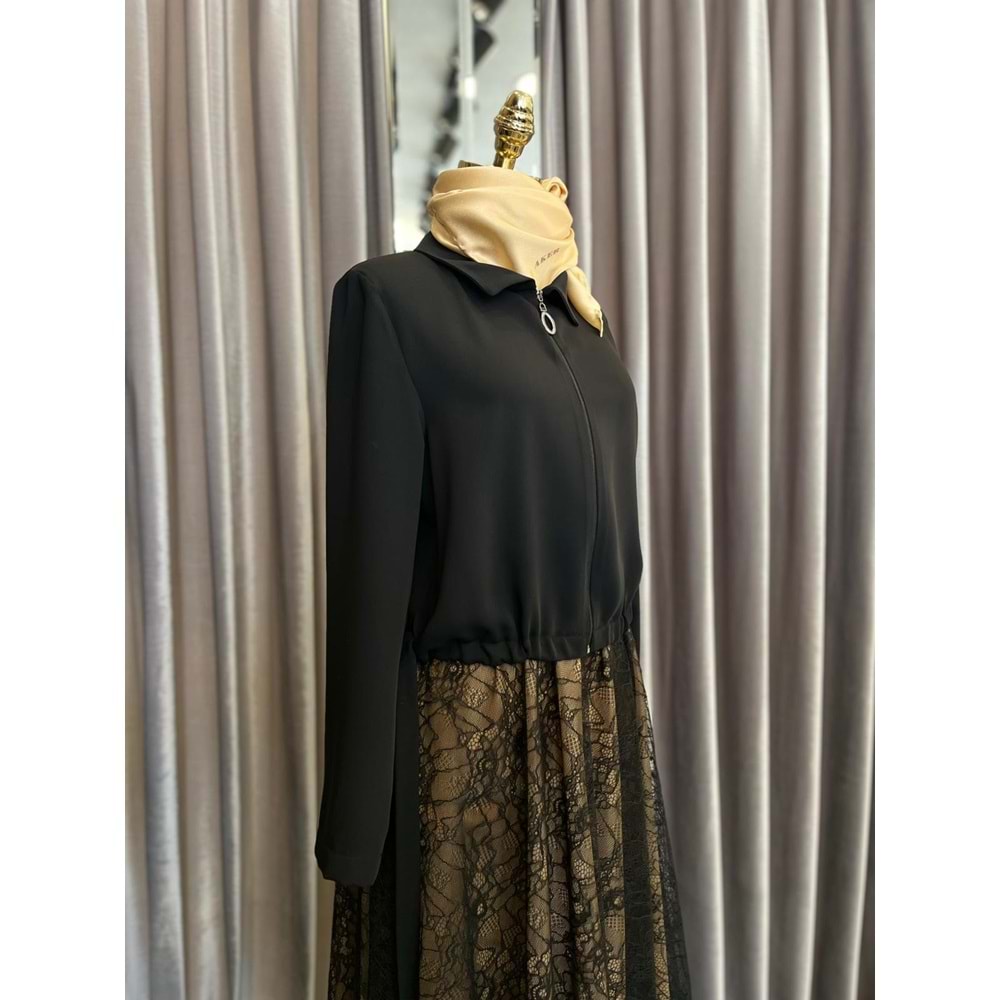 HALE GÜPÜRLÜ ETEKLİ TAKIM - SİYAH - 1