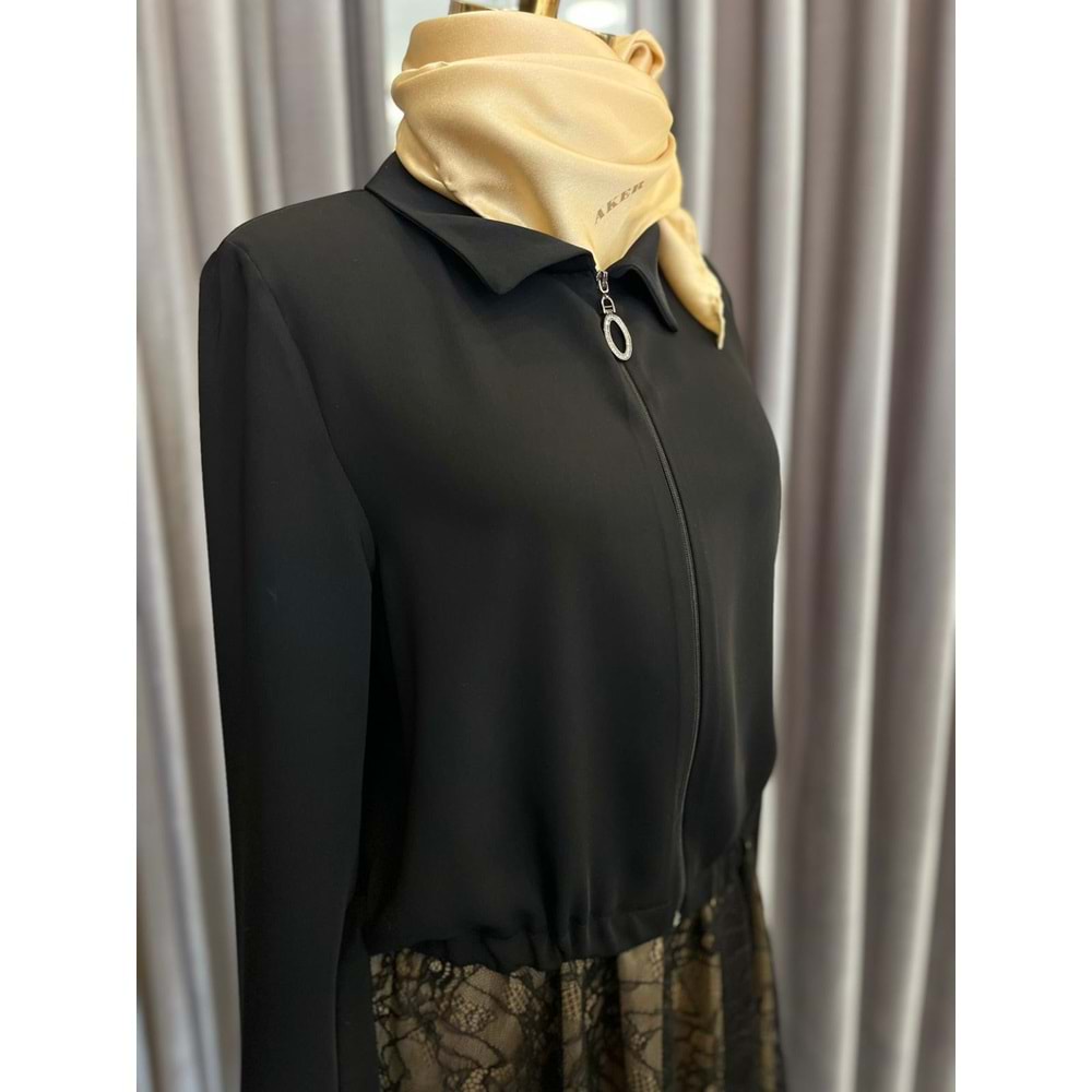 HALE GÜPÜRLÜ ETEKLİ TAKIM - SİYAH - 1