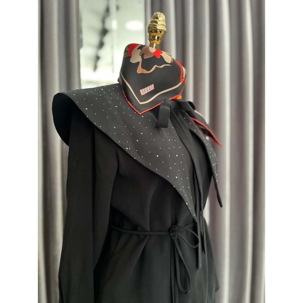 VATKATEX TAŞLI YAKA ETEKLİ TAKIM - SİYAH - 38