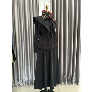 VATKATEX TAŞLI YAKA ETEKLİ TAKIM - SİYAH - 46