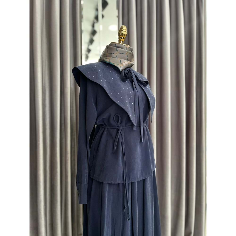 VATKATEX TAŞLI YAKA ETEKLİ TAKIM - LACİVERT - 42