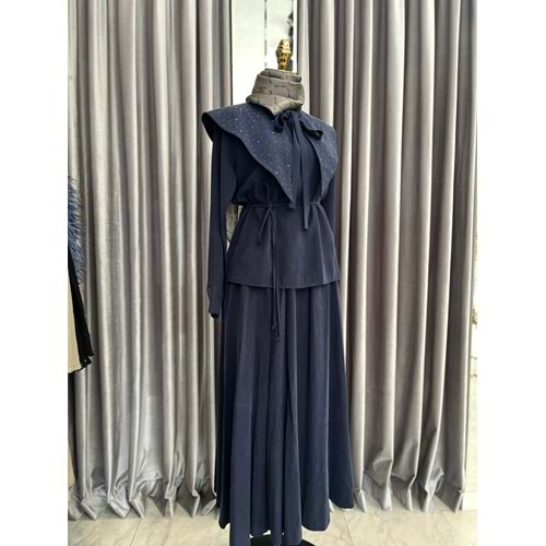 VATKATEX TAŞLI YAKA ETEKLİ TAKIM - LACİVERT - 44