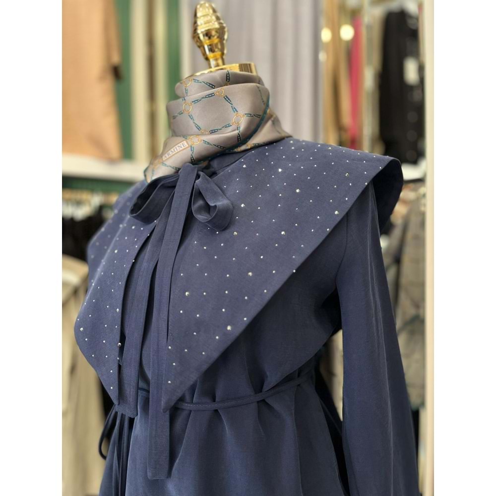 VATKATEX TAŞLI YAKA ETEKLİ TAKIM - LACİVERT - 46