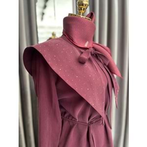 VATKATEX TAŞLI YAKA ETEKLİ TAKIM - MÜRDÜM - 42