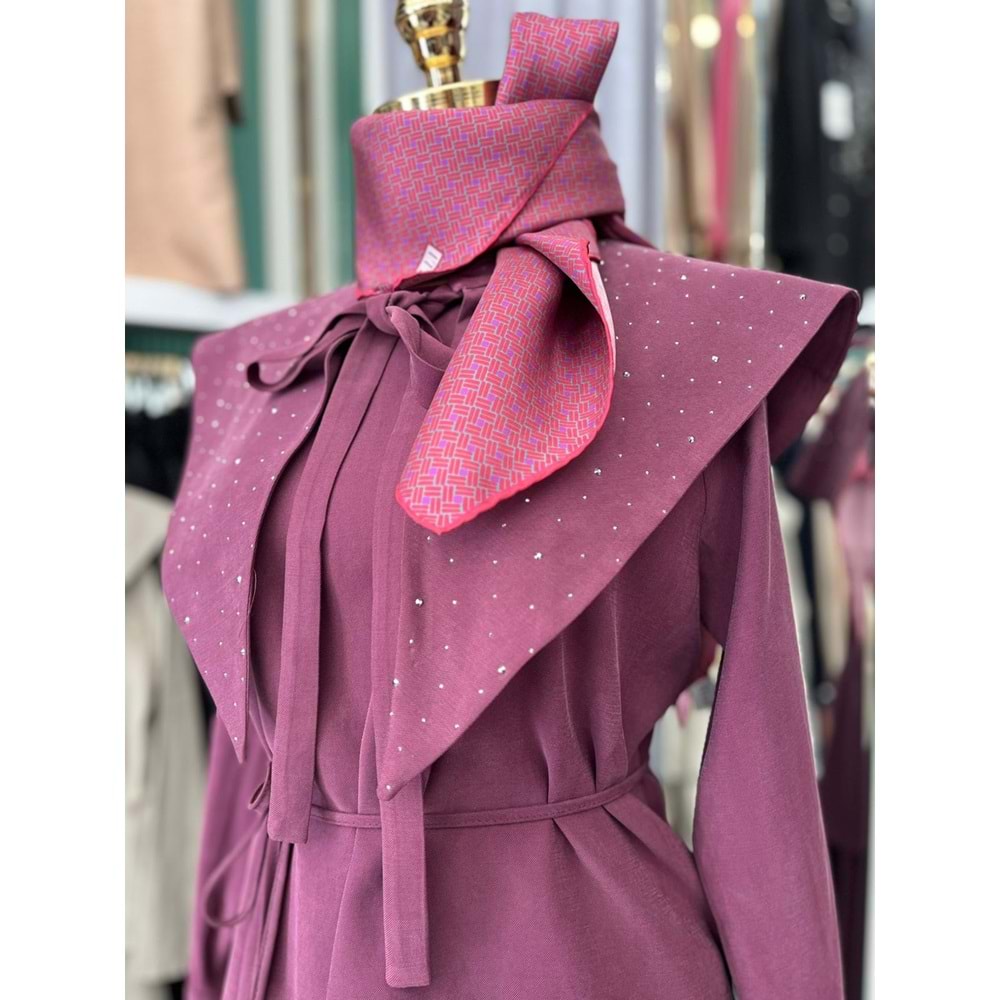 VATKATEX TAŞLI YAKA ETEKLİ TAKIM - MÜRDÜM - 42