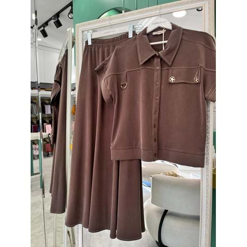 VATKATEX LİYOSEL CUPRA YELEKLİ ETEKLİ TAKIM - AÇIK KAHVE - 40