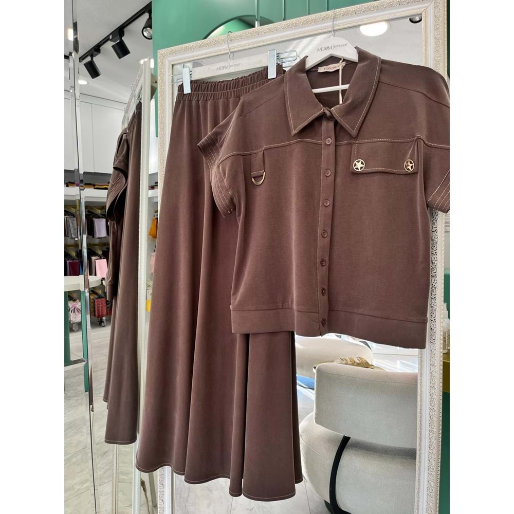 VATKATEX LİYOSEL CUPRA YELEKLİ ETEKLİ TAKIM - AÇIK KAHVE - 44