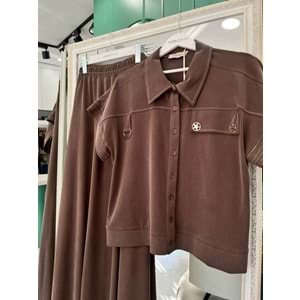 VATKATEX LİYOSEL CUPRA YELEKLİ ETEKLİ TAKIM - AÇIK KAHVE - 44