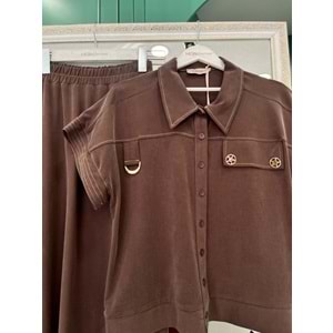 VATKATEX LİYOSEL CUPRA YELEKLİ ETEKLİ TAKIM - AÇIK KAHVE - 44