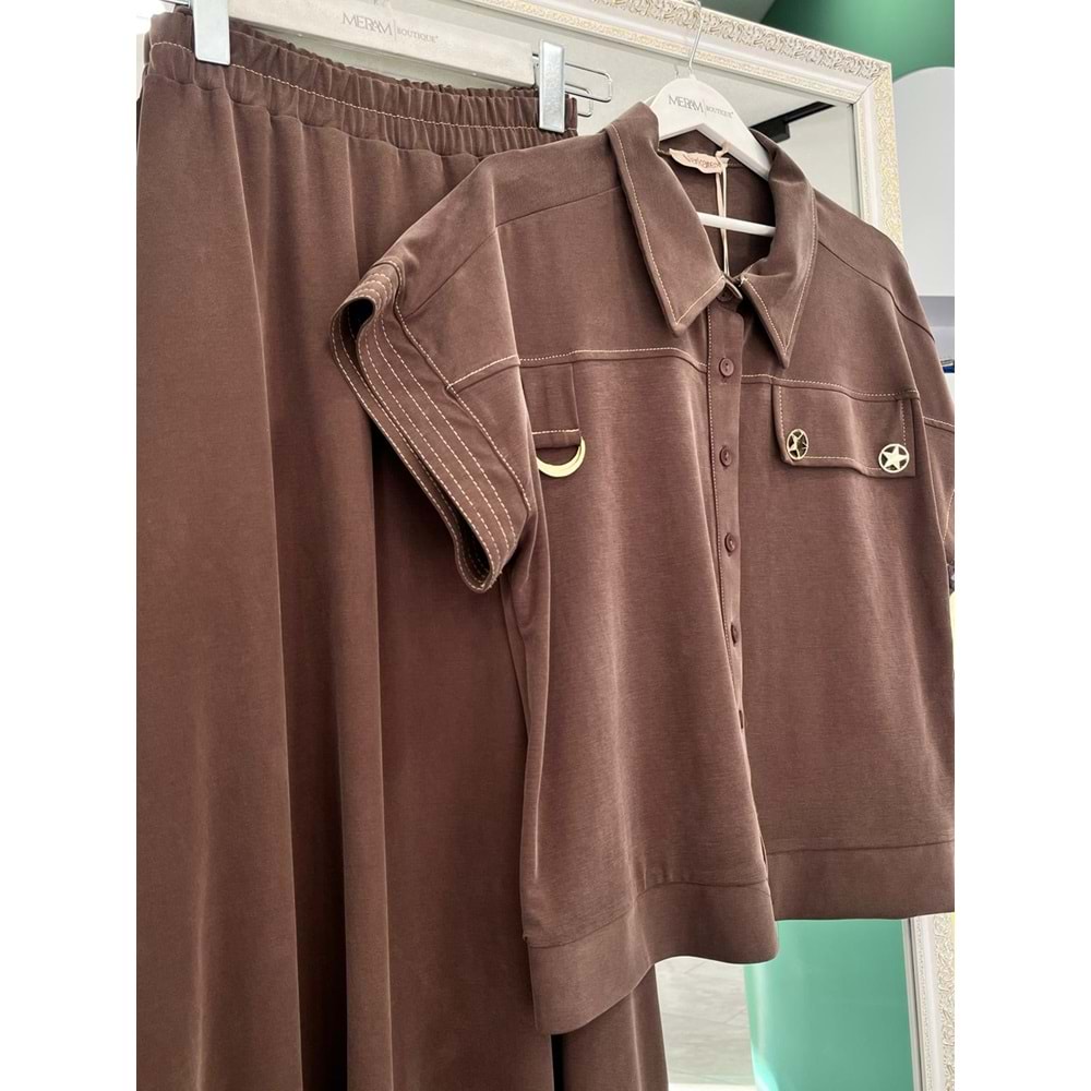 VATKATEX LİYOSEL CUPRA YELEKLİ ETEKLİ TAKIM - AÇIK KAHVE - 44