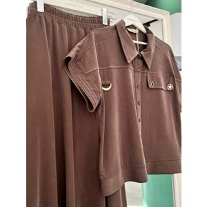 VATKATEX LİYOSEL CUPRA YELEKLİ ETEKLİ TAKIM - AÇIK KAHVE - 44