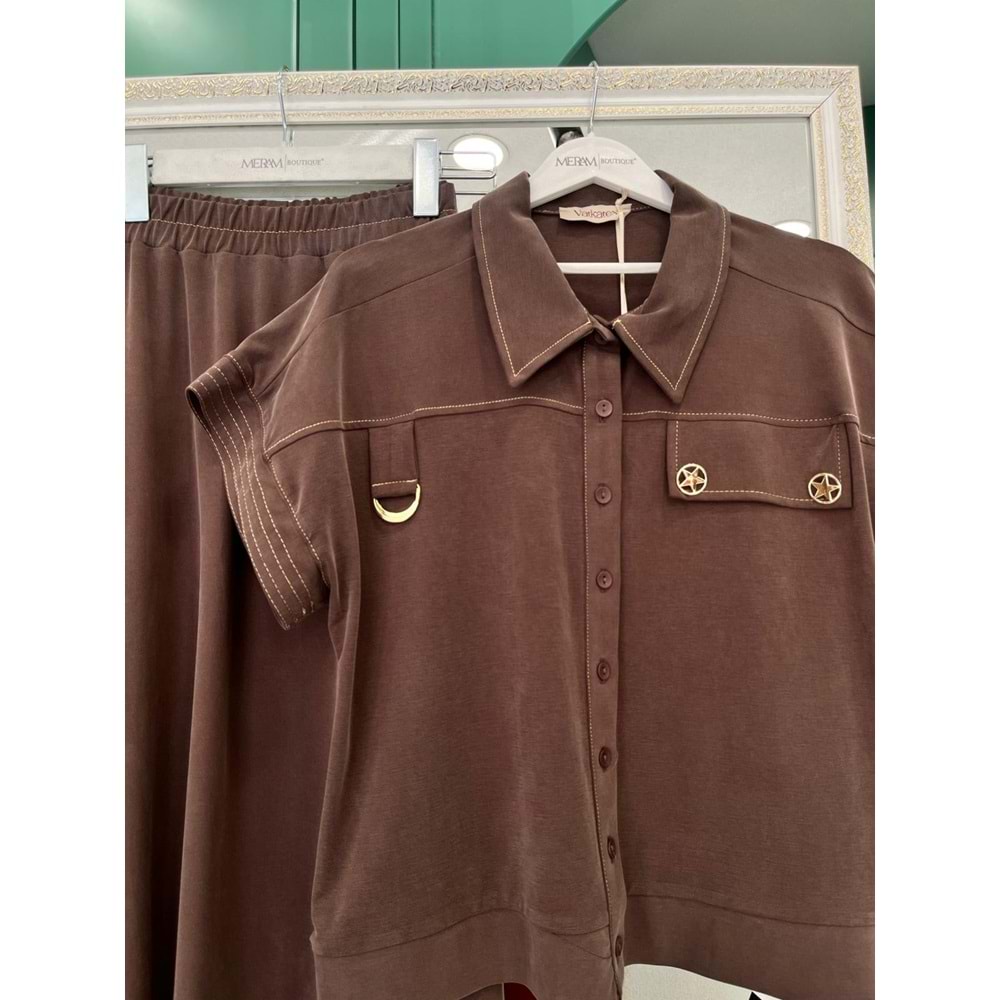 VATKATEX LİYOSEL CUPRA YELEKLİ ETEKLİ TAKIM - AÇIK KAHVE - 46