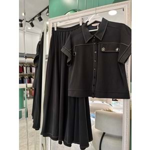 VATKATEX LİYOSEL CUPRA YELEKLİ ETEKLİ TAKIM - SİYAH - 42