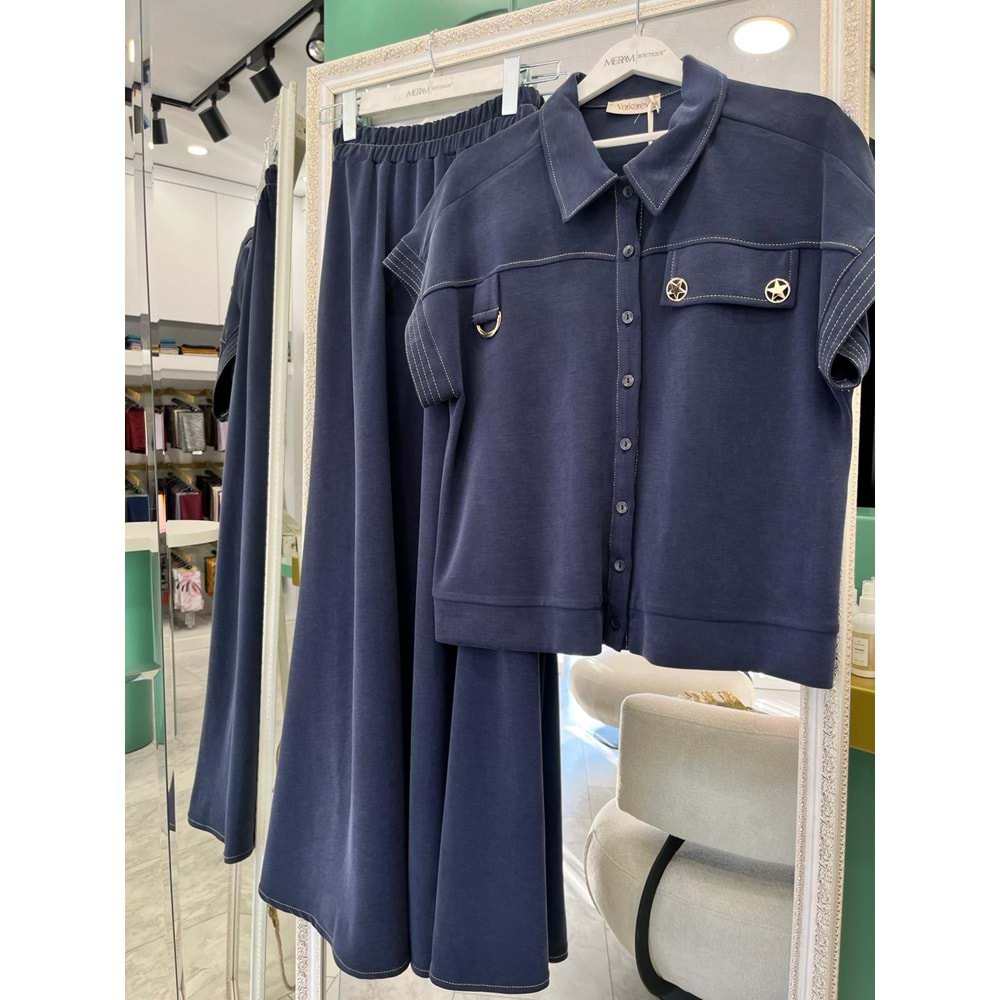 VATKATEX LİYOSEL CUPRA YELEKLİ ETEKLİ TAKIM - LACİVERT - 42